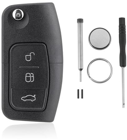 For Ford Key Fob Ford B Max Key Ford Fiesta Key Case Ford C Max Car Key Battery Focus Mondeo MK4 Kuga Galaxy S Max 3 Buttons Car Key Fob Case Shell Battery CR2032 Pin Removal Tool