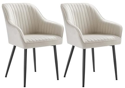 SONGMICS Esszimmerstuhl 2er Set, Küchenstuhl, Sessel, Samt, Polsterstuhl mit Armlehnen, Loungesessel, bis 120 kg belastbar, Metallbeine, für Esszimmer, Küche, cappuccinobeige LDC087W12