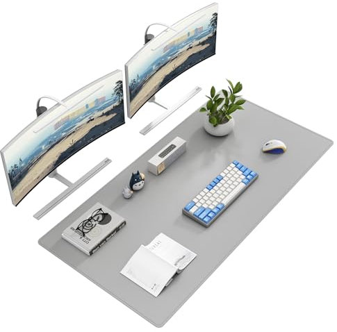 DAWNTREES Schreibtischunterlage,120x60cm,Büro Tischmatte aus Leder,Rutchfeste,Office Groß Mousepad Laptop Schreibunterlage,Geeignet für Büro, Zuhause und Desktop-Einsatz (Hellgrau)