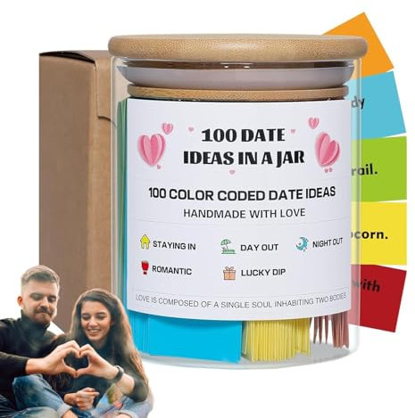 100 Date Ideas In A Jar, Date Night Ideas Jar for Couple, Color Coded Date Night Ideas Message, Creative Date Night Games Jar, Unique Couples Date Night Activities for Wedding Anniversaries