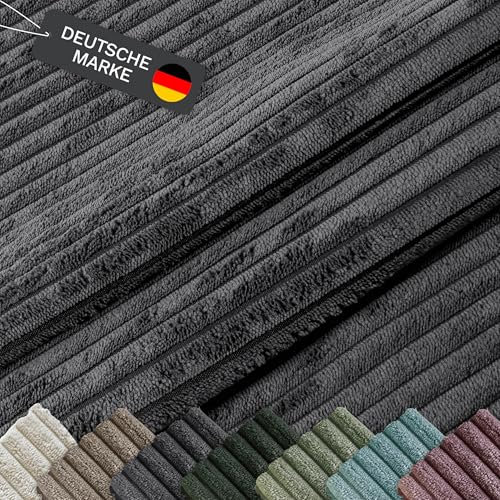 Lycce Cordstoff Meterware | 35.000 Scheuertouren | Tierfreundlich & kratzresistent | 1 lfm x 1,40 m breiter Polsterstoff für Möbel, Kissenbezüge und andere DIY Projekte | 360 g/m² | dunkelgrau