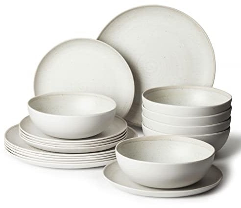 La Joventino 18 Stück Grau Melamin Campinggeschirr Set 6 Personen Teller Set 6 Personen Melamin Geschirr Set Tafelservice für Outdoor Mahlzeiten