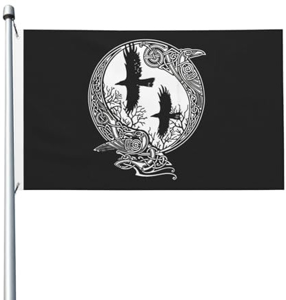 Garten Flaggen Wikinger Nordische Mythologie Rune Odin Feiertage Flags Weatherproof Personalisierte Gartenflagge Dekoration Gartens Banner Für Outdoor Extérieur Party 90X152CM