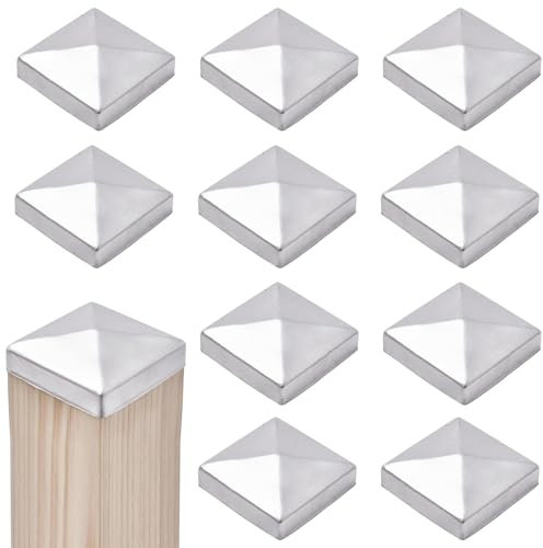 Pfostenkappen 10 Stück, 10x10cm Zaun Pfosten Kappen, Pfostenkappe, Pfostenkappe Schwarz mit 20pcs Schrauben für Holzpfostenzäune und Terrassenpfosten (Edelstahl)