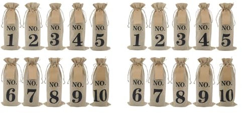 MVOSJFIE 20Pcs Burlap Wine Bags with Tags for Blind Wine Tasting, Numbered Hessian Cloth Glass Bottle Gift Bags for Christmas