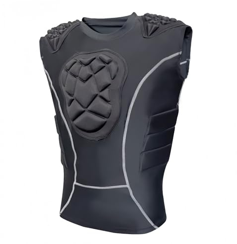 Topeter Padded Compression Shirts with Chest Guard, Rib Protector & Shoulder Pads for Impact Sports S Black