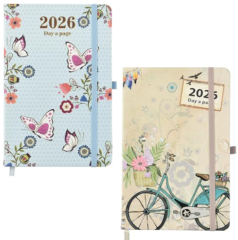 Diary 2026 Day a Page A5 Index Personal Organiser Diary Soft padded cover with full page of Saturday & Sunday by Arpan (Cream & Blue - Pack of 2)