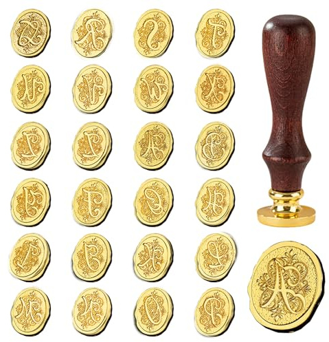 Wachssiegel Stempel Set, Wachsstempel Personalisiert, Wachs Stempel, 26 PC Wachs Siegelstempel Set, Wax Seal Stamp, Wachs Siegelstempel mit Holzgriff für Briefe Grußkarten Museumsstempel