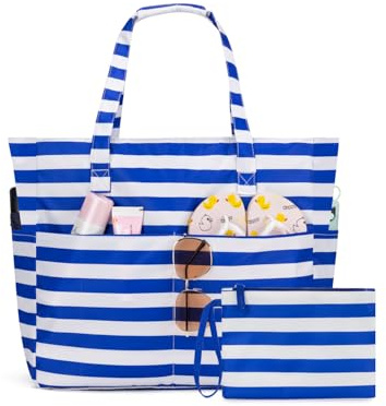 KABAQOO Strandtasche XXL mit Reißverschluss und Nassfach Badetasche Groß | für Damen Familie, mit Fächern, Faltbare, Sanddicht, Schwimmtasche, Shopper Tasche, Tote Bag für Strand Reisen