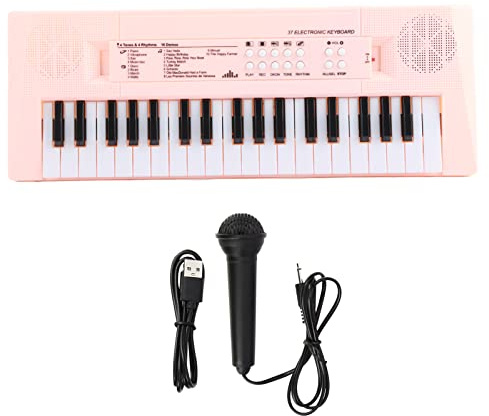 Hapivida Pianoforte Elettrico 37 Tasti, Tastiera Portatile con Microfono Funzione Registrazione Alimentazione Duale USB/Batterie per Principianti Bambini Educazione Musicale (Rosa)