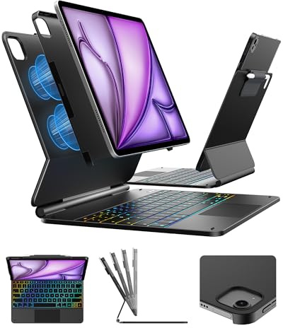 typecase Edge+ für iPad Air 13(M4/M3/M2&2026/2025/2024) Hülle mit Tastatur | Multi-Modus Magnetständer, Multi-Touch-Trackpad, Abnehmbare Rückseite, Sicherer Magnetverschluss, QWERTZ, Schwarz