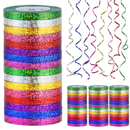 AOOWU 480 Meter Langen Luftschlange Geburtstag, 48 Funkelnd Luftschlangen Geburtstag, Bunte Luftschlangen in 8 Farben, für Hochzeit Deko, Geburtstags Deko, Silvester Deko, Geschenkband, Karneval
