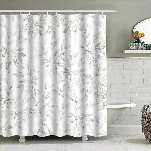 AJALGZ Rideau de Douche de Luxe à imprimé Floral Vert, imperméable, décoration de Salle de Bain, Grande Taille, Couverture de Baignoire à Motif Floral Blanc (135 x 190 cm/Lavable)
