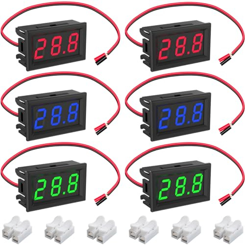 DAOKAI DC 5-120V Digital Mini Voltmeter 2-Wire Voltmeter 3-Digit 0.56 inch LED Display Panel Volt Meter Car Audio Gauge LED Display(Red&Blue&Green) for Vehicle Truck Motorcycle Boat - 6pcs