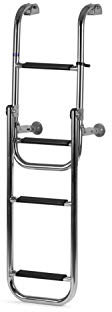 wellenshop Badeleiter Boot Edelstahl Klappbar 4 Stufen Kunststoff Schwarz Bootsleiter Klappleiter 4 Sprossen 25 mm Edelstahlrohr