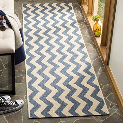 SAFAVIEH Washable Rug Outdoor Courtyard Collection - 2'3 x 8' Runner, Blue & Beige, Non-Shedding & Easy Cleaning, Ideal for Patio, Entryway, Mudroom, Hallway, Kitchen (CY6245-243)