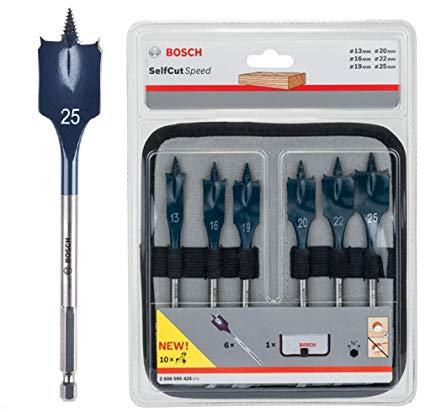 Bosch SELFCUT FLAT WOOD BIT SET, 6PC 2608595425