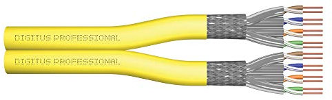 DIGITUS 100 m Cat 7A Netzwerkkabel - S-FTP (PiMF) Duplex - BauPVO Dca - LSZH Halogenfrei - 1500 MHz Kupfer AWG 22/1 - PoE++ Kompatibel - LAN Kabel Verlegekabel Ethernet Kabel - Gelb