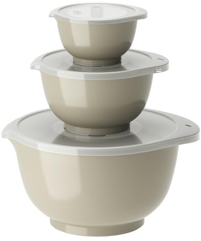 Rosti Margrethe Set de 3 Bols Mélangeurs en Plastique - 3 Couvercles Inclus - Saladiers Hermétiques - Saladiers Hermétiques - 0,25 litre, 0,75 litre et 3 litres, Humus