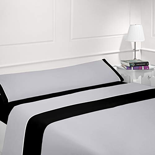CABELLO TEXTIL HOGAR - Juego de sábanas Lisas Bicolor 3 Piezas Microfibra (Gris/Negro, 150_x_190/200 cm)