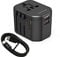 iBlockCube® Universal Travel Adapter All-in-one Travel Charger with 4 USB and 1 Typc C Charging Ports Surge Protected Universal Plug Compatible to 150+ Countries(Silver-Black)