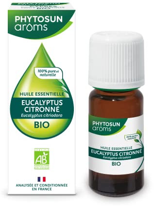 PHYTOSUN AROMS - Huile Essentielle d'Eucalyptus Citronné Bio - HEBBD - 100% Pure & Naturelle - 100% Bio - Analysée & Conditionnée en France - 10 ml