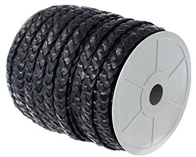 Craft County Cordon plat tressé en cuir pour loisirs créatifs - colliers, ceintures, bracelets, travaux manuels et fabrication de bijoux (noir, 10 mm x 22,9 m)