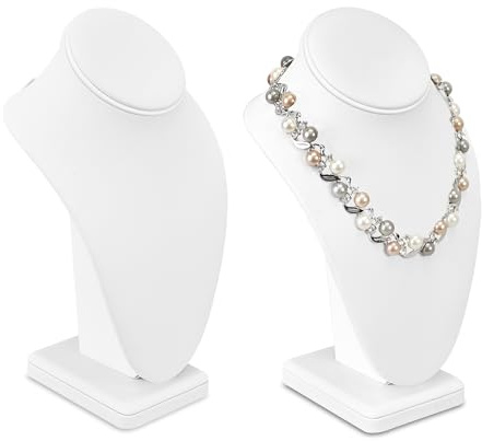 MOOCA 2 Pcs White Faux Leather Necklace Jewelry Bust Display Holder Stand