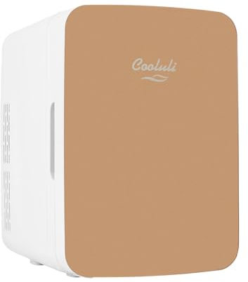 Cooluli 10L Mini Fridge for Bedroom - Car, Office Desk & College Dorm Room - 12v Portable Cooler Warmer Food, Drinks, Skincare, Beauty Makeup - AC/DC Small Refrigerator with Glass Front, Gold, I10L2G