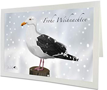 Weihnachtskarte mit Umschlag Möwe im Schnee Vogelmotiv Frohe Weihnachten