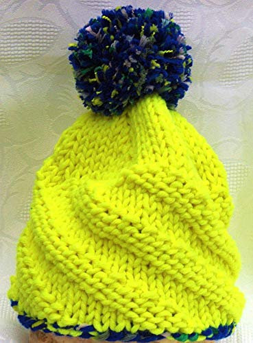 Jules Geschenkevitrine gestrickte Kinder-Mütze Neongelb mit Bommel - Kopfumfang 42-46cm
