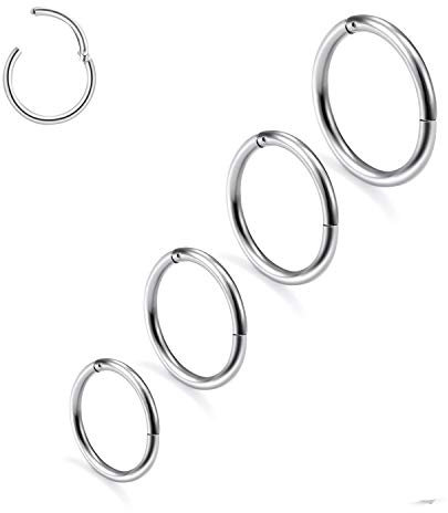 4 Stk 6/8/10/12mm 16G Edelstahl Nasenring Hoop Damen Herren Septum Clicker Ring Nasenring Set Ohr Lippen Nasenpiercing Lippenpiercing Knorpel Creolen für Männer Frauen