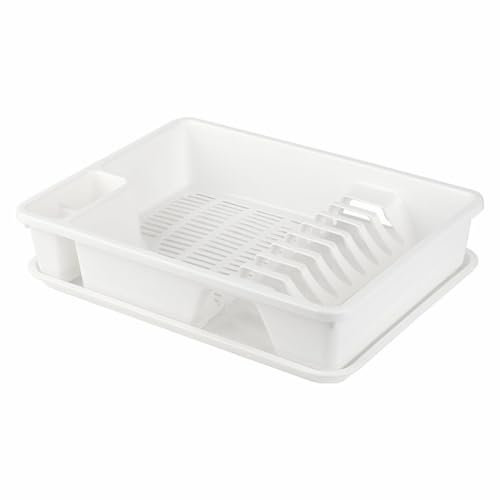 Engelland Abtropfgestell, Abtropfgitter, Farbe: Creme-Weiß, Geschirrständer, Küche, Abtropfschale, Geschirrkorb, Abtropfkorb, aus Kunststoff, für bis zu 9 Teller, L 38,5 x B 28,5 x H 8,5 cm
