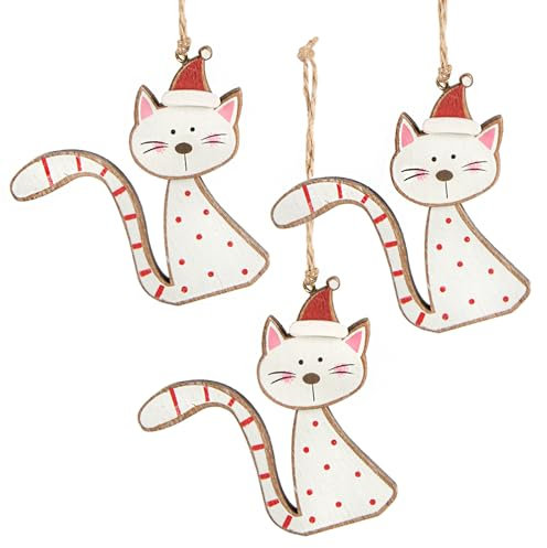 Logbuch-Verlag 3 Katzen mit Schnur zum Aufhängen Weihnachten Anhänger 7 cm Weihnachtskatze Weihnachtsdeko kleines Geschenk rot weiß