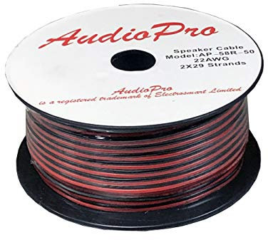 AudioPro® Speaker Cable Wire 22 AWG (2 x 29 Strands) Select 25m or 50m Reel Colour White/Clear Transparent HiFi Home Audio Surround Sound etc (50m Reel, Red & Black)