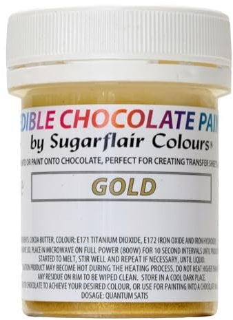 Sugarflair Gold Chocolate Paint - Coloured Cocoa Butter for Painting Directly Onto Chocolate, Transfer Sheets or Moulds - 35g