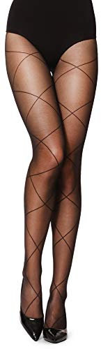 Merry Style Damen Strumpfhose Netzmuster geometrisches Muster 20 DEN GI1104 (Schwarz-1104, M)