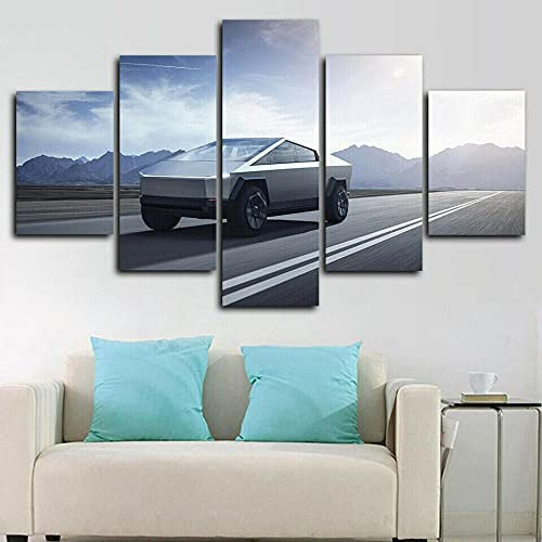 yuanjun Wanddekoration Design Wandbild 5 Teilig Premium Poster Stilvolles Set Mit Passenden Bilder Als Wohnzimmer Deko Bilderrahmen Leinwandbild Cybertruck-Auto