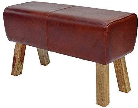 Echt Leder Sitzbank Vinod 78x35x46 cm (Breite/Tiefe/Höhe) braun aus Massivholz & Echtleder | Turnbock-Design Turnbank modern | eine Kult Polsterbank | HH4210