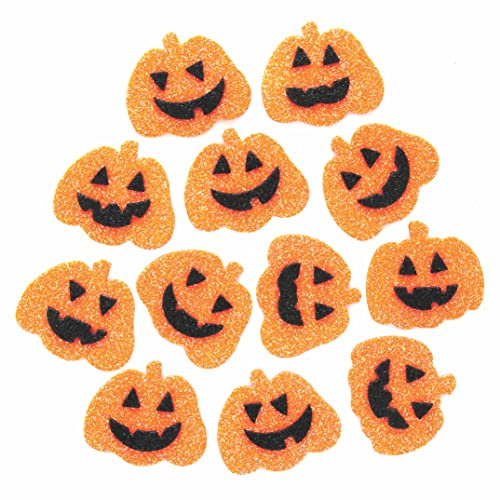 Baker Ross FE738 Glitzer Kürbis Schaumstoff Sticker - 100 Stück, Moosgummi Aufkleber für Kinder zum Basteln, Gestalten und Dekorieren