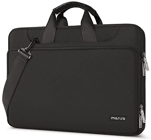 MOSISO 360 Protective Laptop Bag 16 inch, 15-15.6 inch Laptop Shoulder Bag Compatible with MacBook Air 15 M4 M3 M2/Pro 16, HP, Dell, Lenovo, Asus, Matching Color Sleeve with Belt, Black