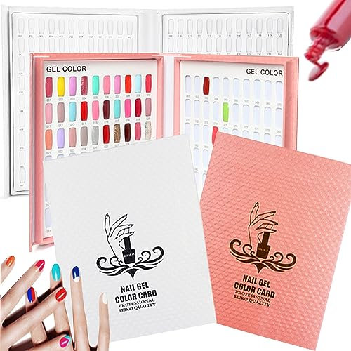 SUQ 2pcs Nail Display Books, 216+120 Colors Nail Display Chart, Professional Salon Nail Color Swatches, Practice Card Design Board, for DIY Nail Polish/Color Card Board/Nail Salon (Nails not included)
