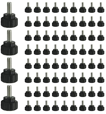 100PCS M4 x 10 mm Carbon Steel Threaded Knurled Thumbscrew, Monitor Mounting Screws Black Round Clamping Screws Grip Knobs Thumb Screw