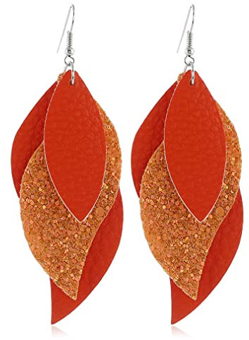 YAZILIND Baumelnde Tropfen-Haken-Ohrringe Pailletten-Blatt-Mutilayer-personalisierter empfindlicher Ohren-Frauen-Schmuck (Orange)