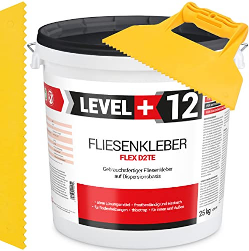Colle pour carrelage prête à l'emploi - 25 kg - Avec spatule en plastique - Dents triangulaires - Colle flexible - Mortier blanc - Colle à dispersion - RM12 KT