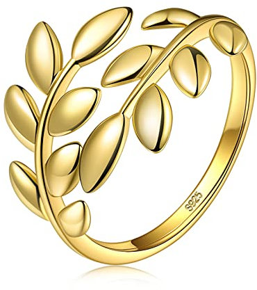 ANNA NUCCI Verstellbar Ring Damen mit Olivenblatt, Ringe 925 Sterling Silber Vergoldet 18K Gold, Geschenk Für Frauen Mädchen, Geschenke für Jubiläum/Geburtstag/Muttertagsgeschenk Für Mama