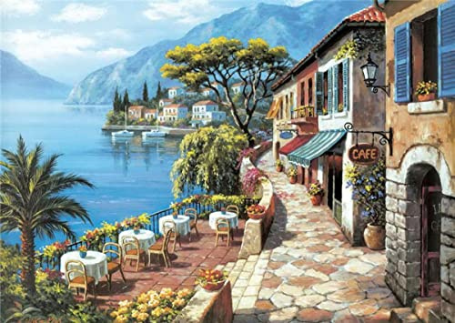 SYMON point de croix kit complet,Café en bord de mer,11CT canevas point de croix,debutant broderie point de croix imprimé,40×50cm