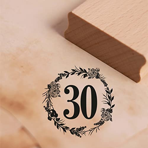 Motivstempel Jubiläum Zahlen Vintage Kranz Rosen Stempel Holzstempel Geburtstag Hochzeitstag - 48 x 48 mm (30)