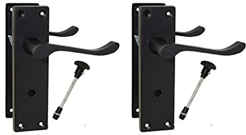 Haven Heritage Bathroom Door Handles Internal Victorian Scroll in Matt Black 150 x 40mm Sold in Pairs (2 x Bathroom Handle)