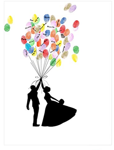 Fingerabdruck Leinwand Hochzeit Gästebuch mit 6 Farben Tinte DIY-Hochzeits-Fingerabdruck-Baum Gästebuch für Fingerabdrücke 30 x 40 cm Luftballons